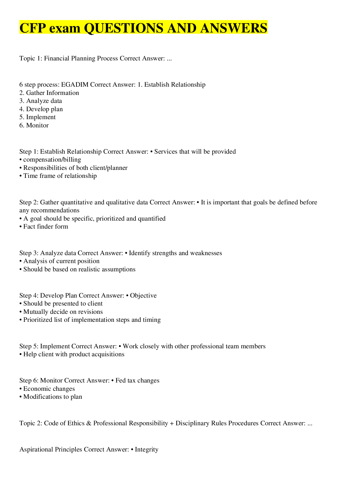 Preview image of CFP exam QUESTIONS AND ANSWERS document